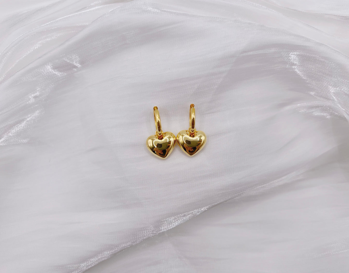 18K Gold - Heart Huggie Earrings