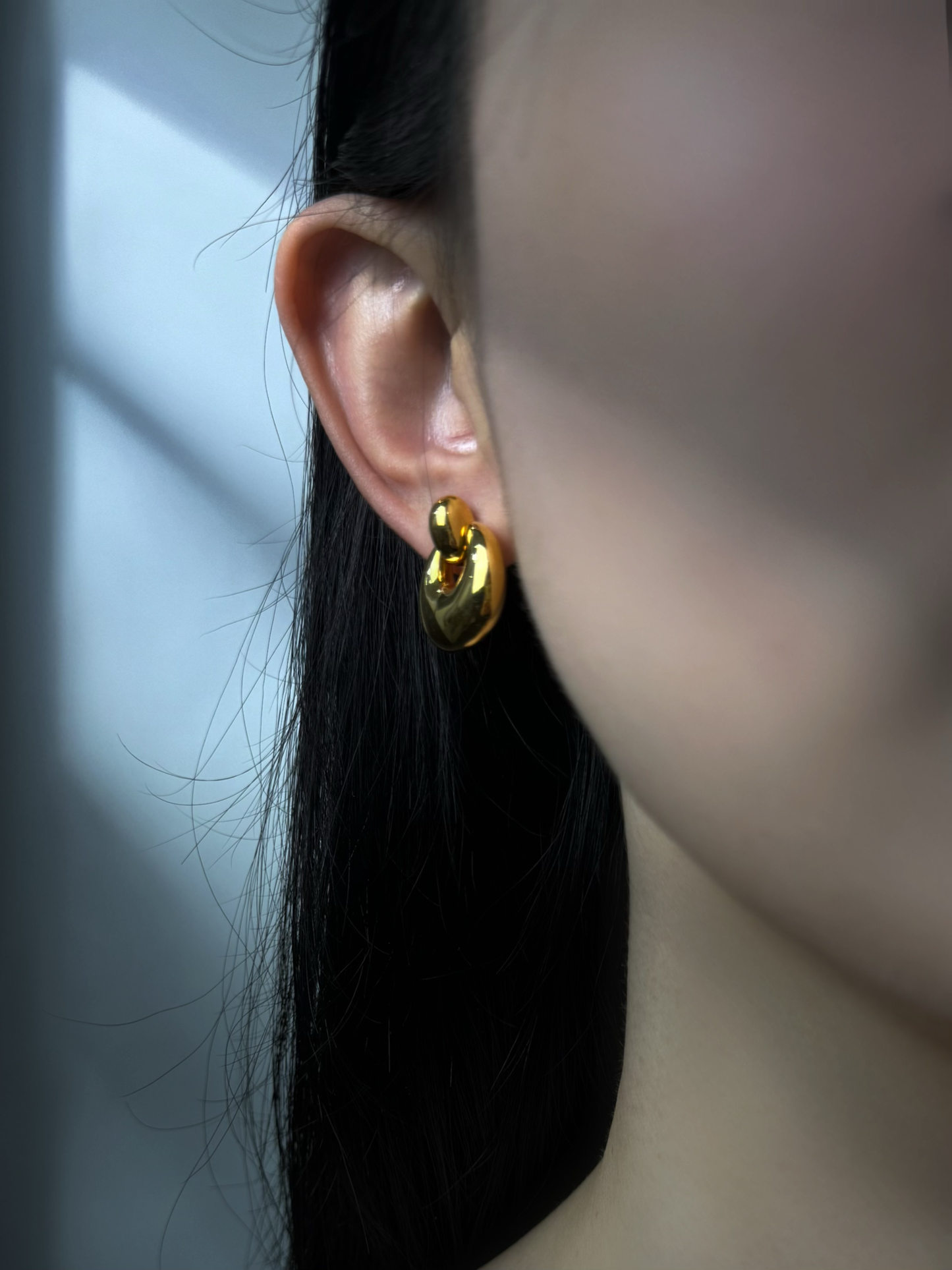 18K Gold - Stacked Crescent Stud Earrings