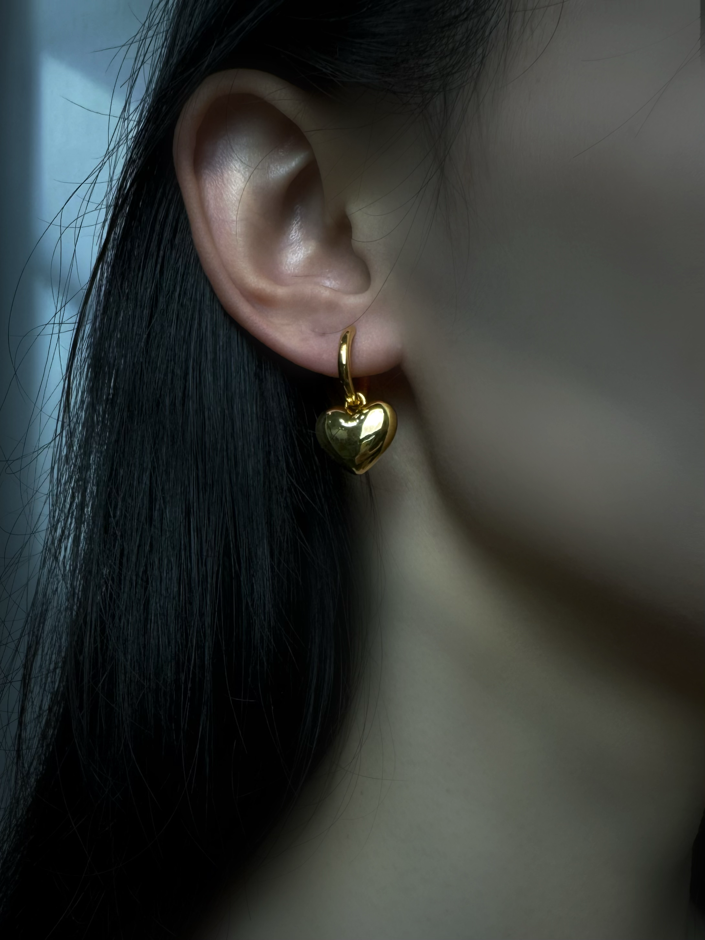 18K Gold - Heart Huggie Earrings