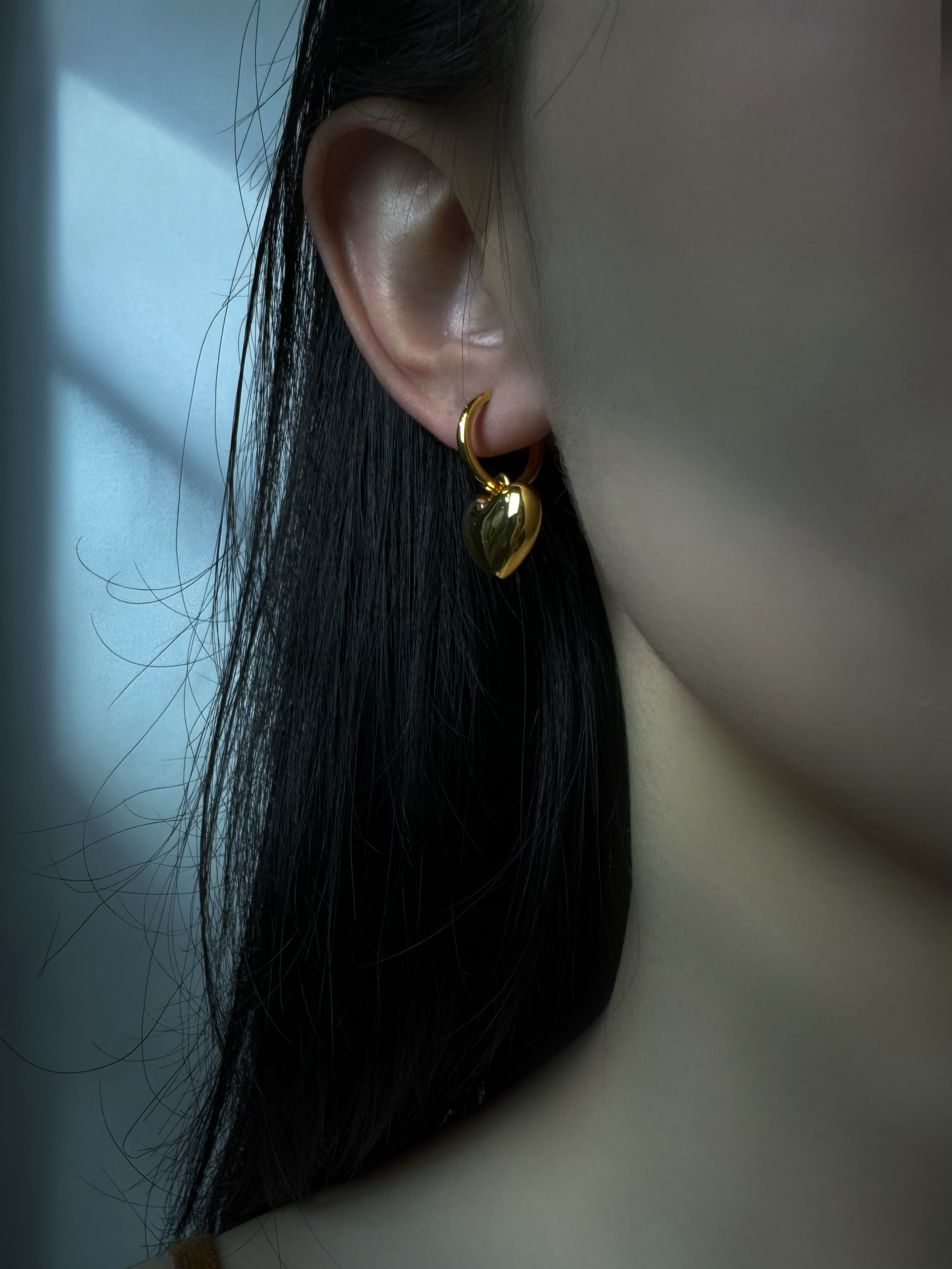 18K Gold - Heart Huggie Earrings