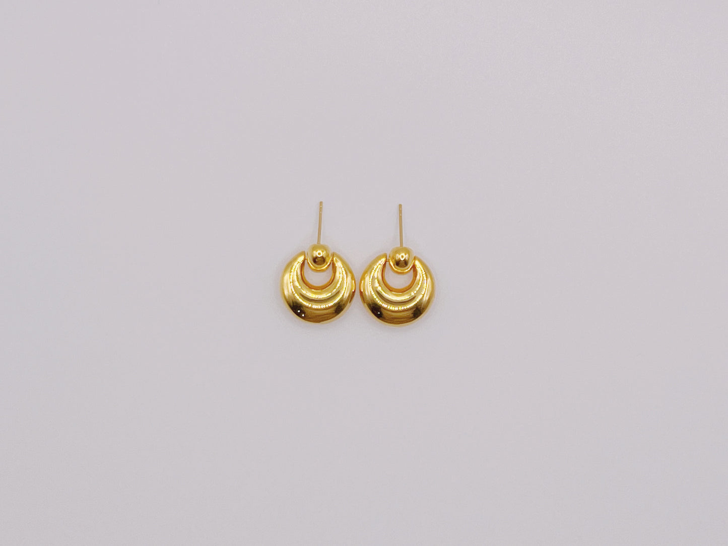 18K Gold - Stacked Crescent Stud Earrings