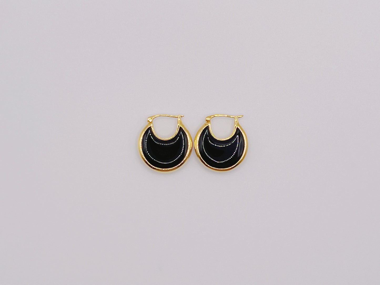 18K Gold - Black Crescent Huggie Earrings