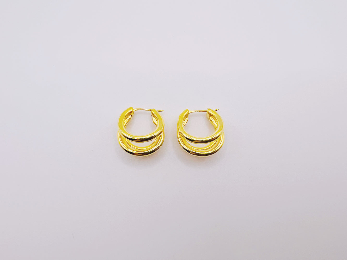 18K Gold - Triple Hoop Huggie Earrings