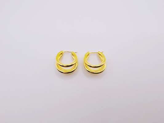 18K Gold - Triple Loop Huggie Earrings (Small)