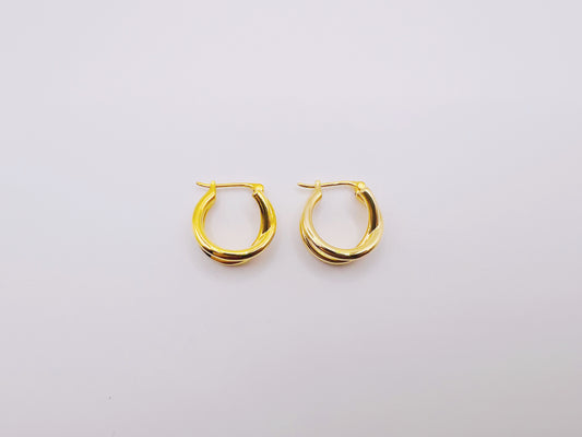 18K Gold - Crossed Rope Huggie Earrings