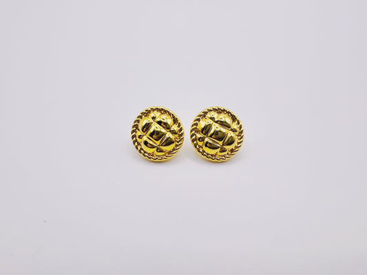 18K Gold - Quilted Round Stud Earrings