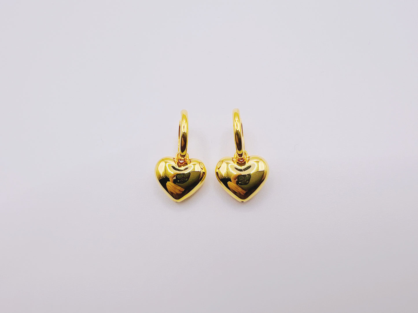 18K Gold - Heart Huggie Earrings