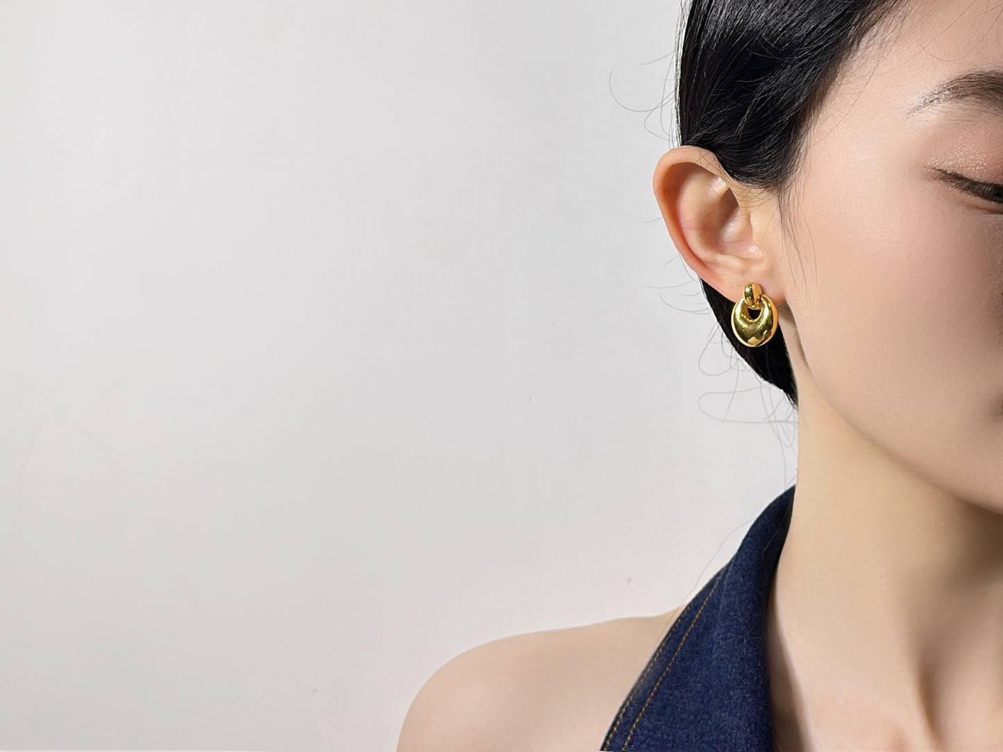 18K Gold - Stacked Crescent Stud Earrings