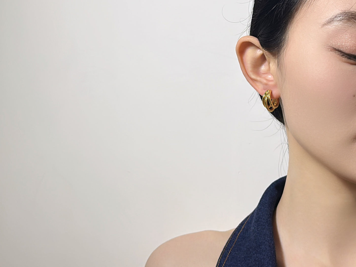 18K Gold - Triple Loop Huggie Earrings (Small)