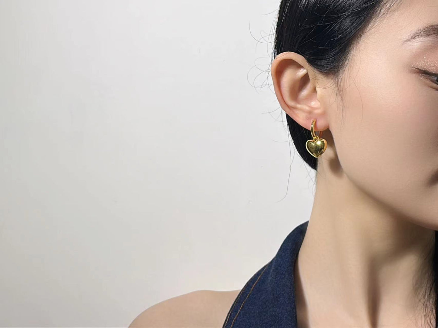 18K Gold - Heart Huggie Earrings