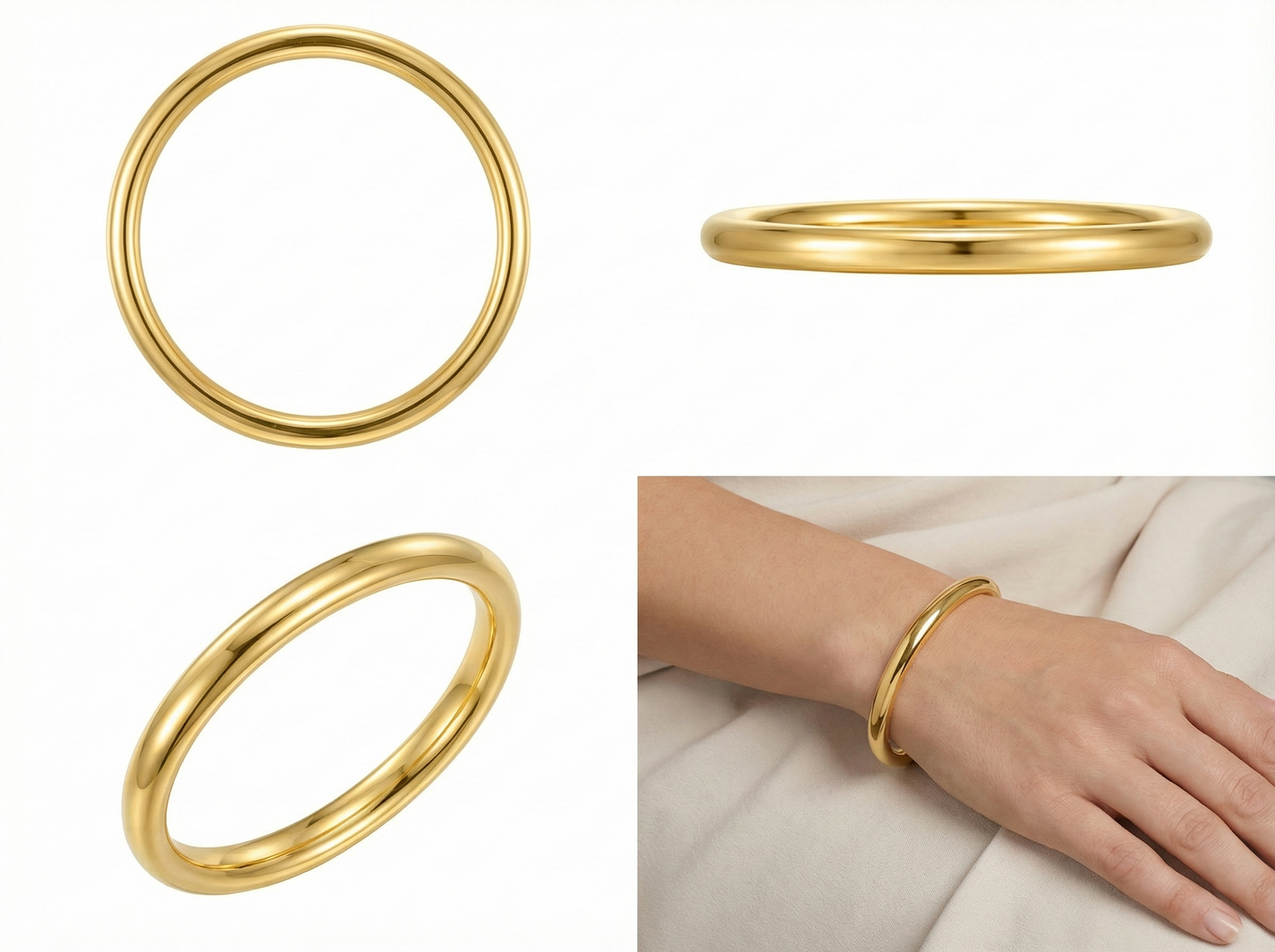 【ZLBR005】Ancient-Crafted Plain Bangle（4mm Gold-Wrapped Silver）