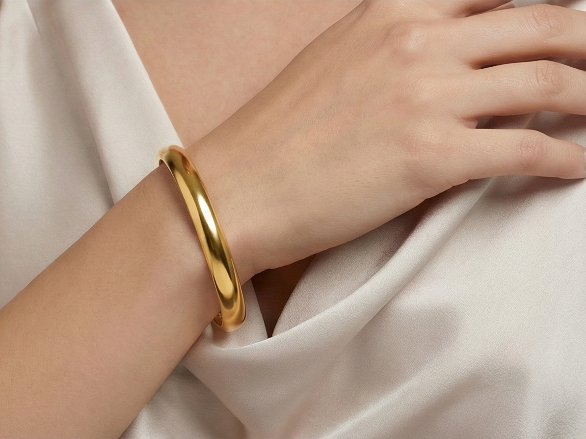 【ZLBR011】Ancient Heart Sutra Gold-Over-Silver Bangle
