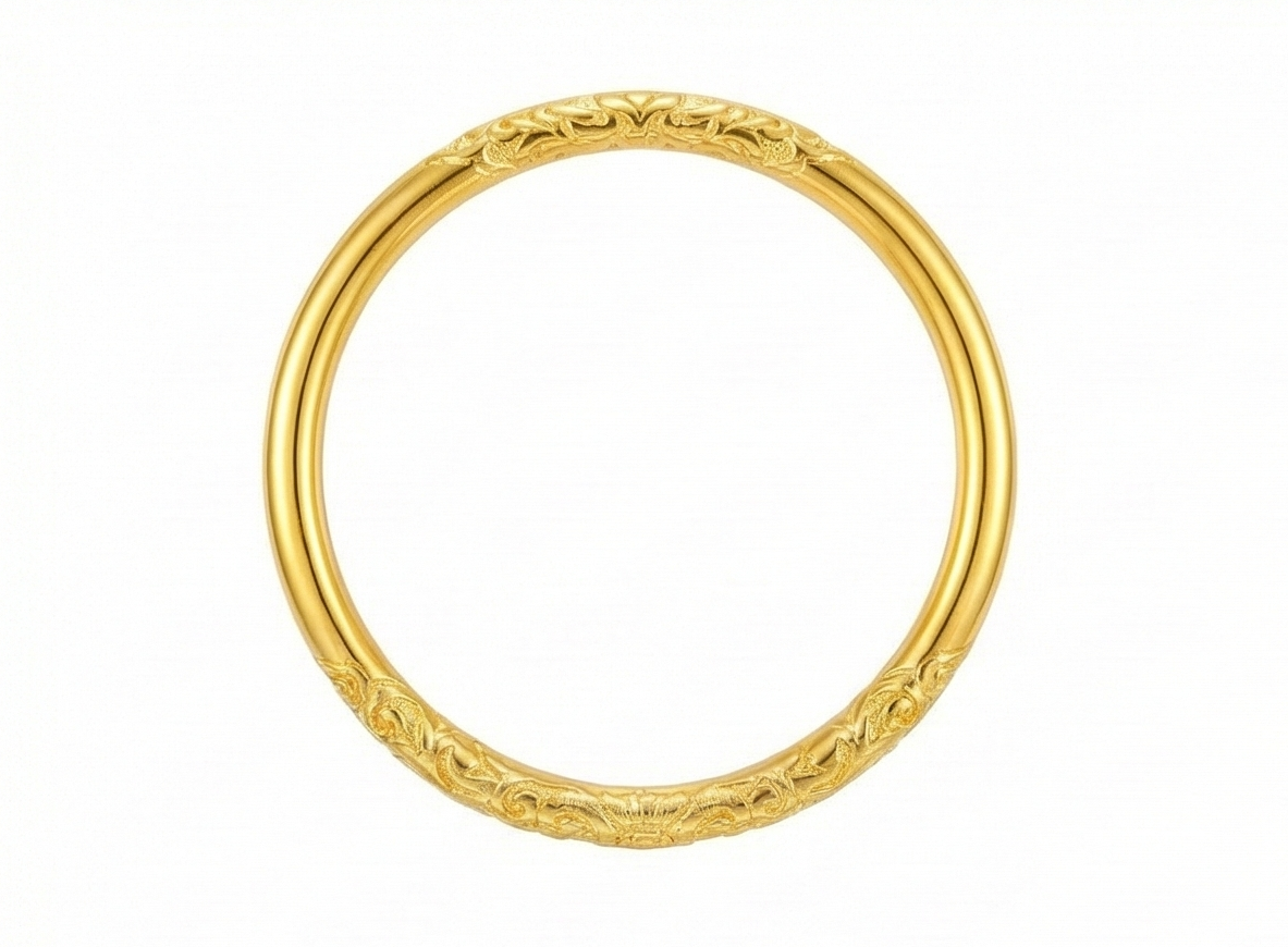 【ZLBR012】Scroll Pattern Gold-Over-Silver Bangle · 5mm Delicate Edition