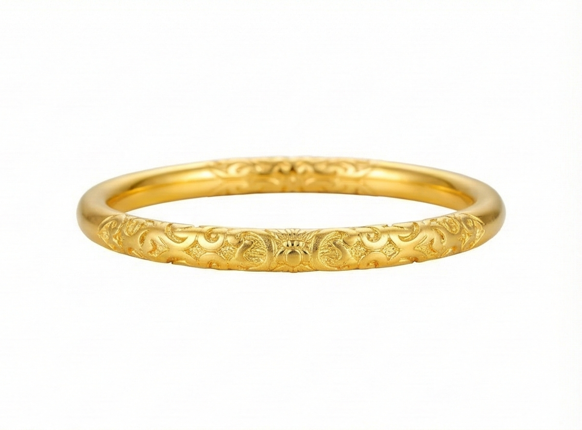 【ZLBR012】Scroll Pattern Gold-Over-Silver Bangle · 5mm Delicate Edition